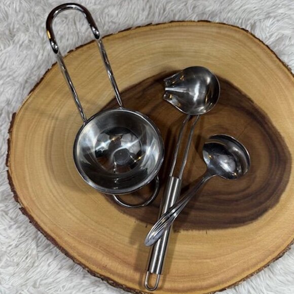 Vintage 3pc Stainless Steel Spoon Rest and Ladle Set - Picture 2 of 12